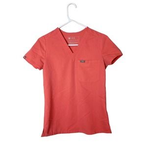 FIGS Catarina Coral Pink V-Neck Slim Fit One-Pocket Scrub Top Womans Size 2XS